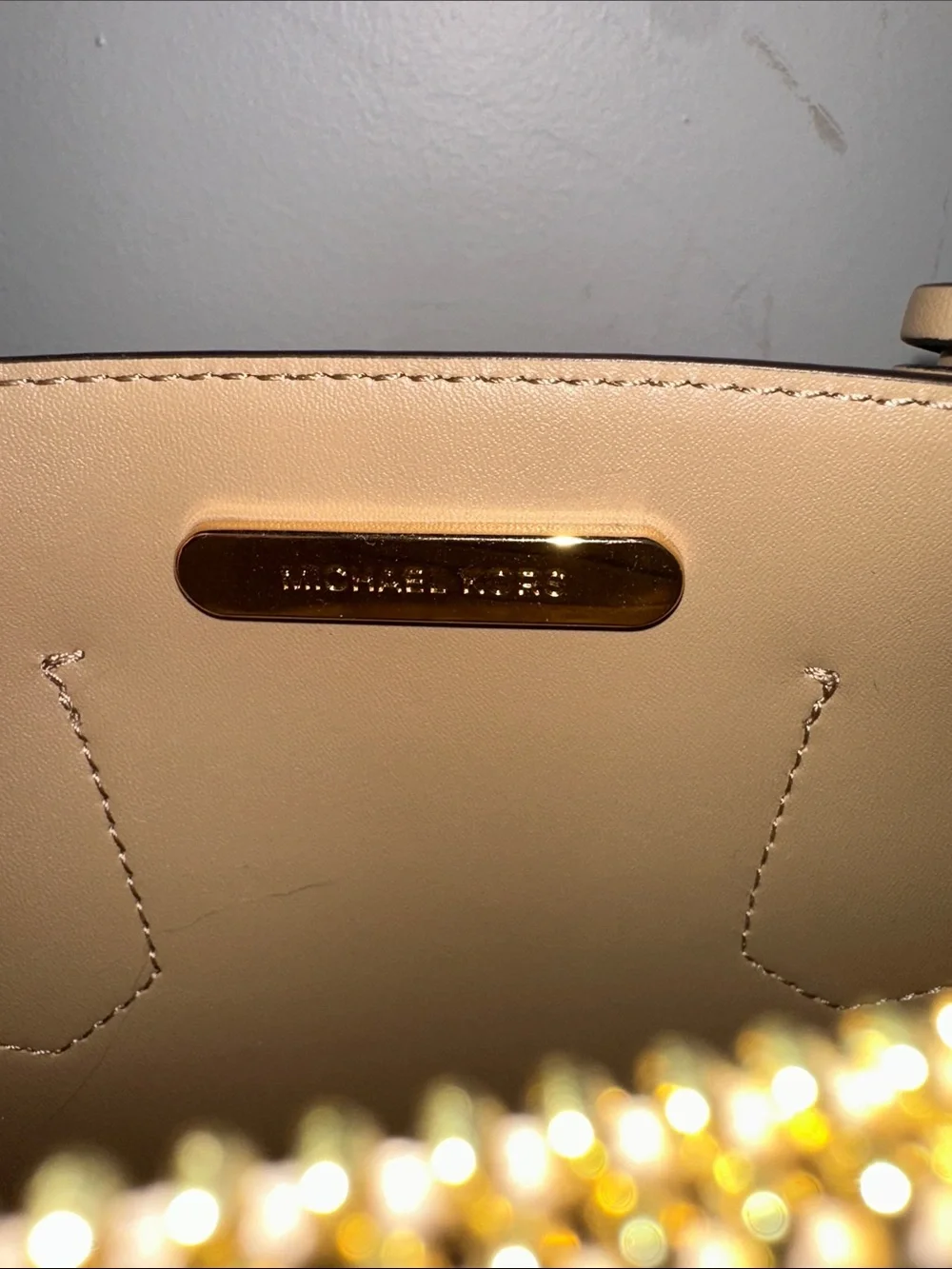 Michael Kors Saffiano Leather Satchel in Beige with Gold Hardware